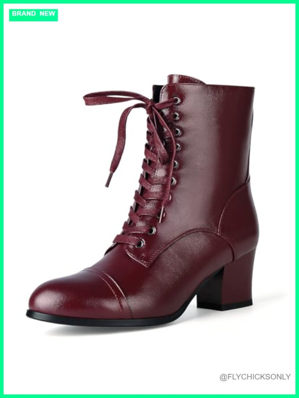 Faux Leather Victorian Lace Up Ankle Boots Chunky Heel Cosplay